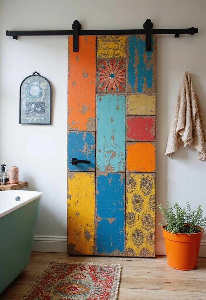 10 Bathroom Sliding Door Ideas for Space Saving Layouts - 6. Custom Painted Doors