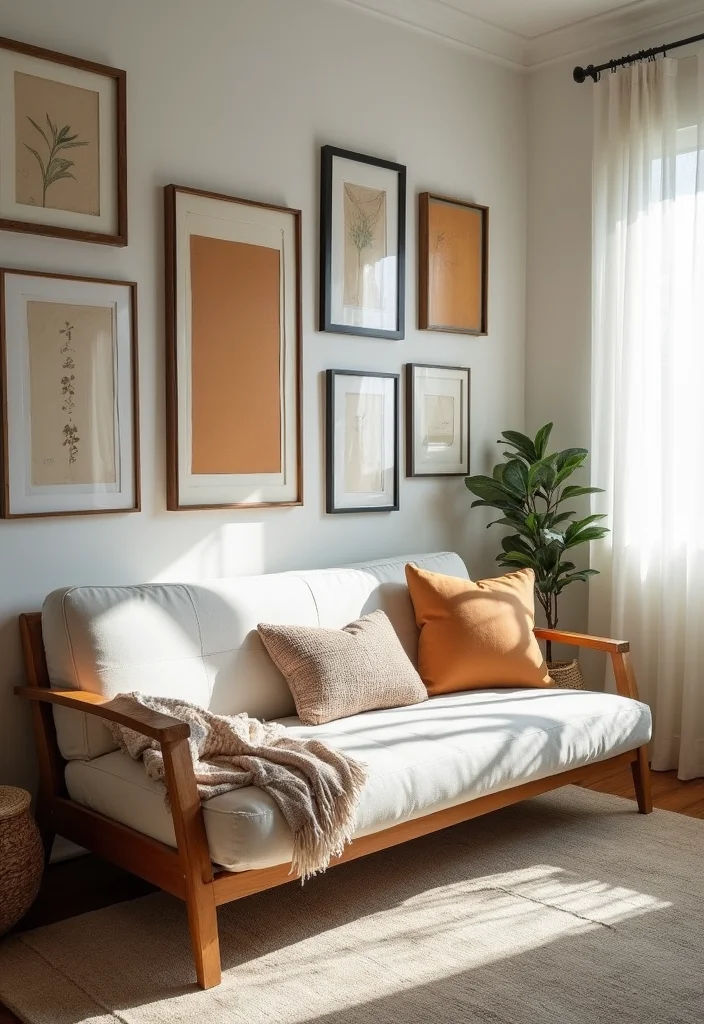 10 Futon Bedroom Ideas for Flexible Modern Living - 9. Futon with Wall Art