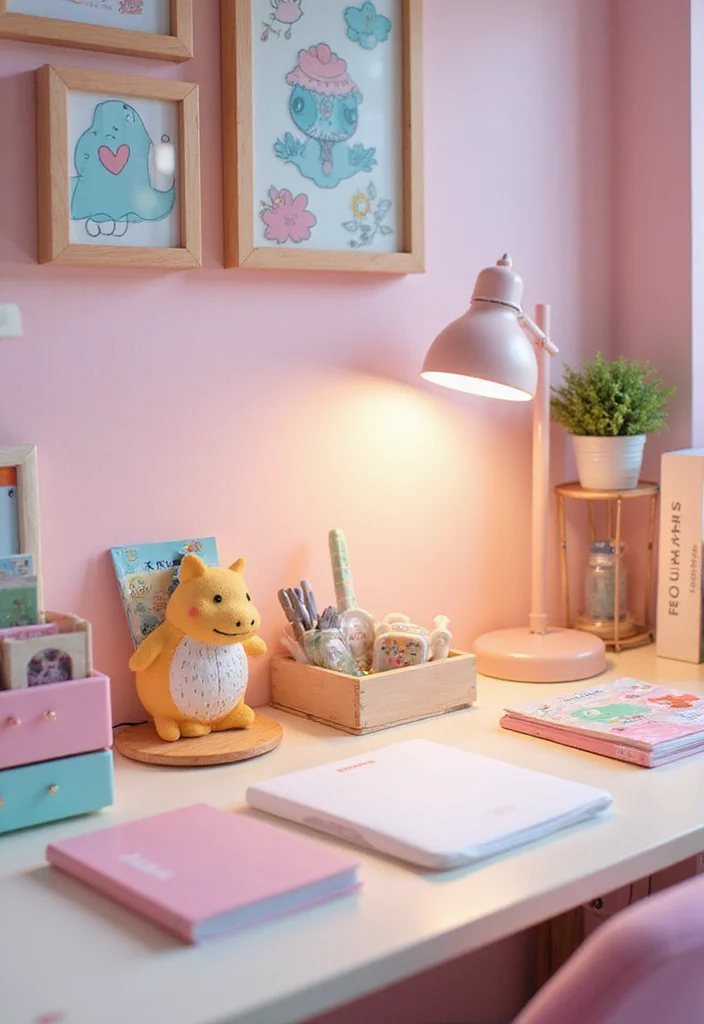 10 Kawaii Bedroom Ideas for Sweet Playful Charm - 5. Adorable Desk Space for Creativity