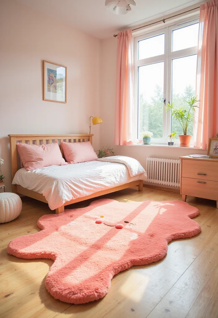 10 Kawaii Bedroom Ideas for Sweet Playful Charm - 7. Playful Rugs to Add Comfort and Style