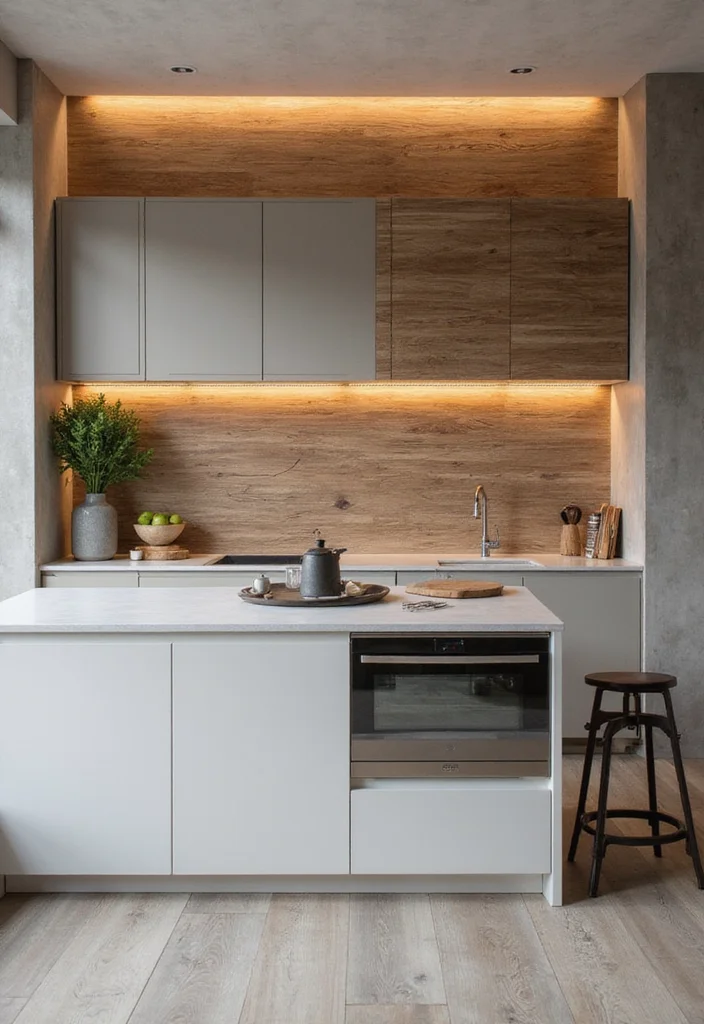 10 Kitchen Bulkhead Ideas for Seamless Ceiling Finishes - 4. Textured Bulkhead with Wood Accents