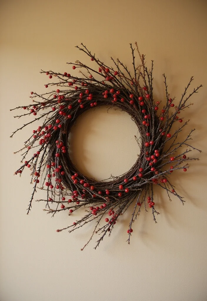 10 Kitchen Wreath Ideas for Cozy Seasonal Decor - 10. Twigs and Berries Wreath for a Rustic Touch