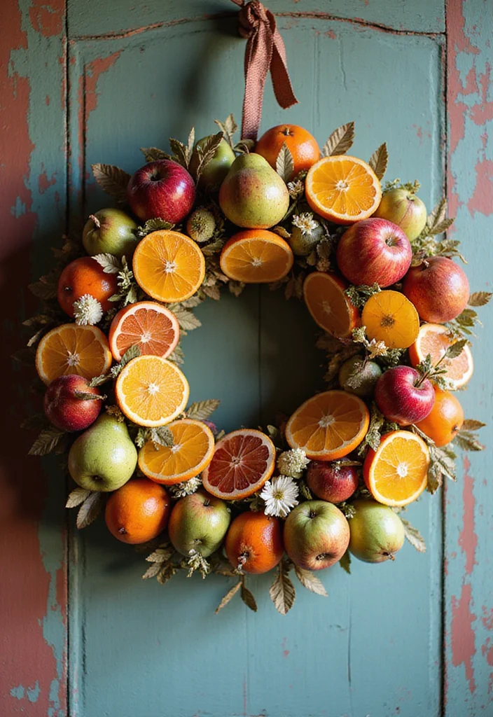10 Kitchen Wreath Ideas for Cozy Seasonal Decor - 4. Seasonal Fruit Wreath for Brightness