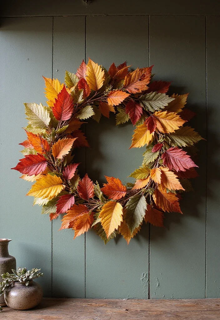 10 Kitchen Wreath Ideas for Cozy Seasonal Decor - 7. Seasonal Leaves Wreath for Natural Vibes