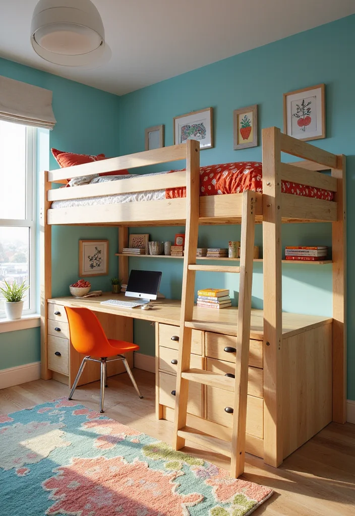 10 Small Bedroom Bunk Bed Ideas for Space Saving Solutions - 1. Loft Bunk Beds with Study Area