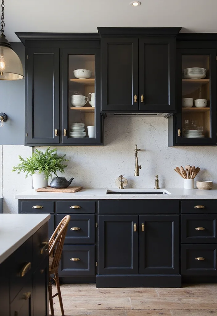 10 Small Dark Kitchen Ideas for Brightened Modern Space - 10. Install Glass Cabinet Doors