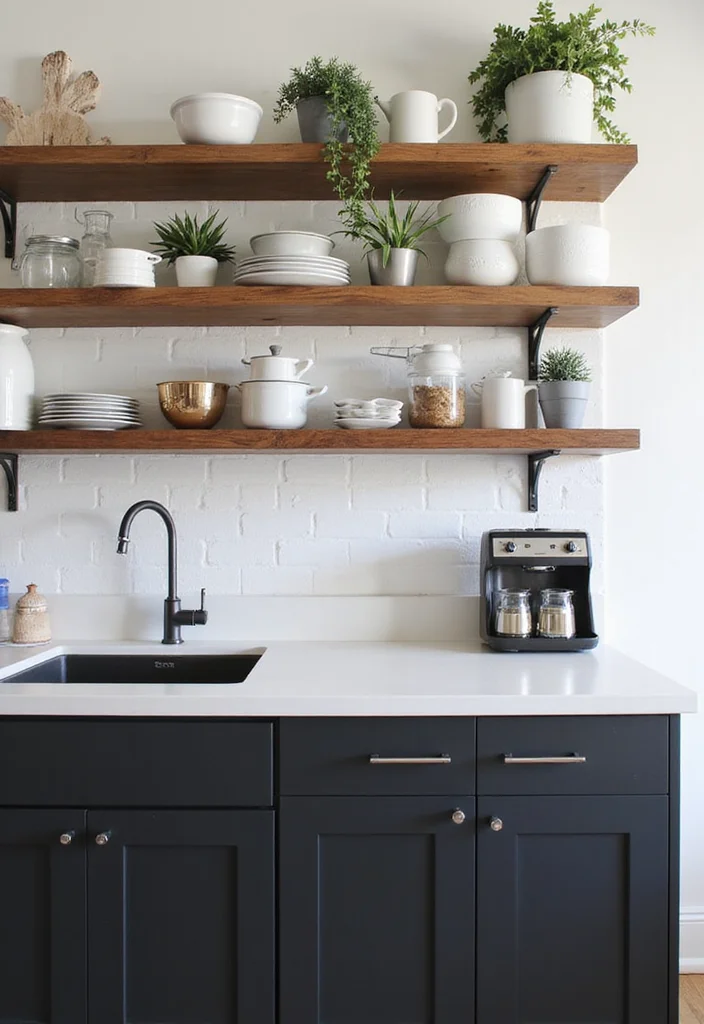10 Small Dark Kitchen Ideas for Brightened Modern Space - 3. Embrace Open Shelving