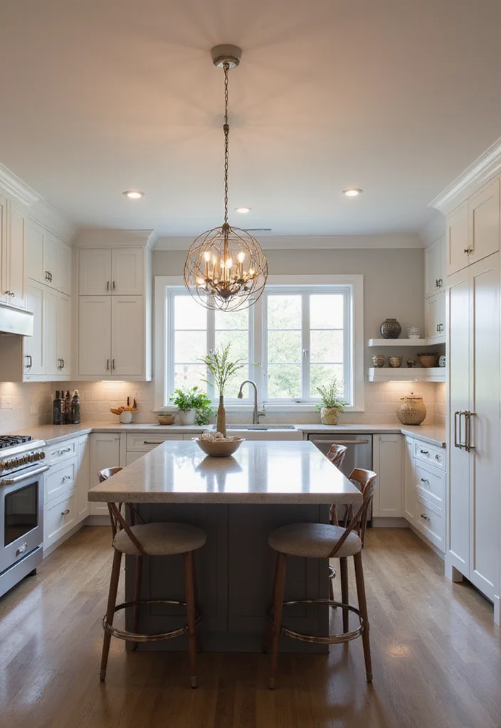 10 Small Dark Kitchen Ideas for Brightened Modern Space - 7. Integrate a Statement Light Fixture