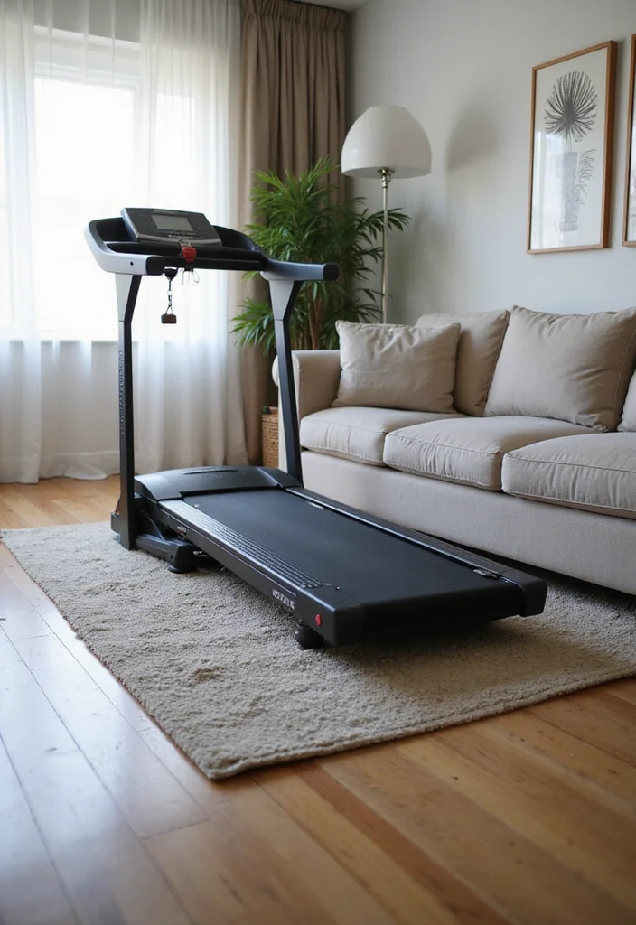 10 Treadmill in Living Room Ideas for Smart Space Integration - 3. Use a Treadmill with a Folding Design
