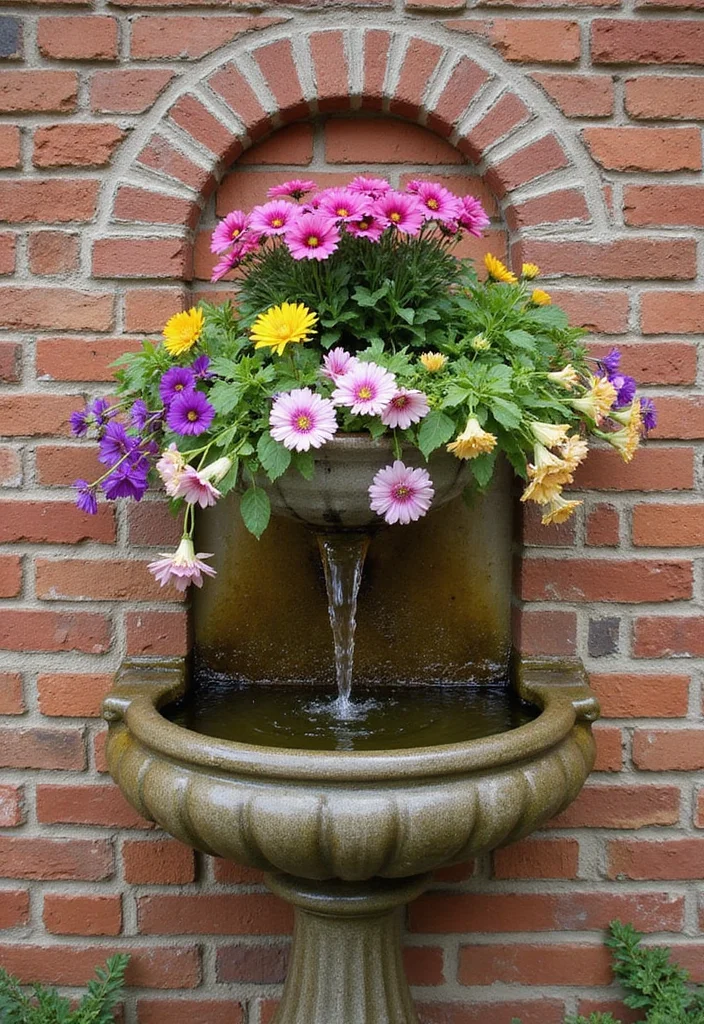 12 Backyard Wall Fountain Ideas for Calm Flowing Accents 30 12 Backyard Wall Fountain Ideas for Calm Flowing Accents - 4. Classic Wall Planter Fountain
