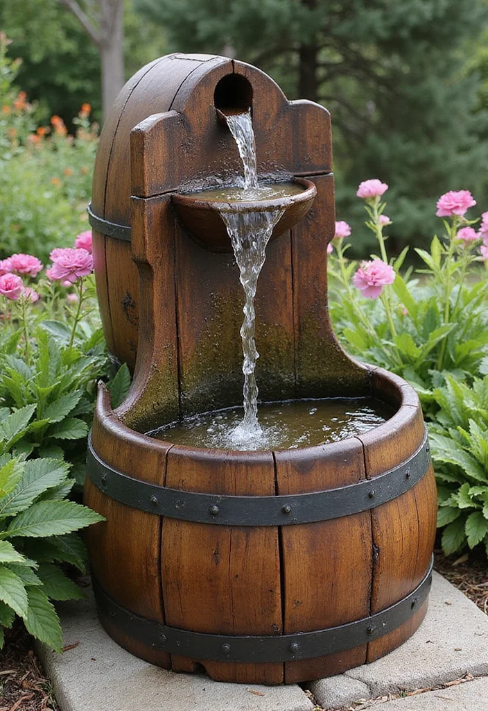 12 Backyard Wall Fountain Ideas for Calm Flowing Accents 52 12 Backyard Wall Fountain Ideas for Calm Flowing Accents - 6. Recycled Barrel Fountain
