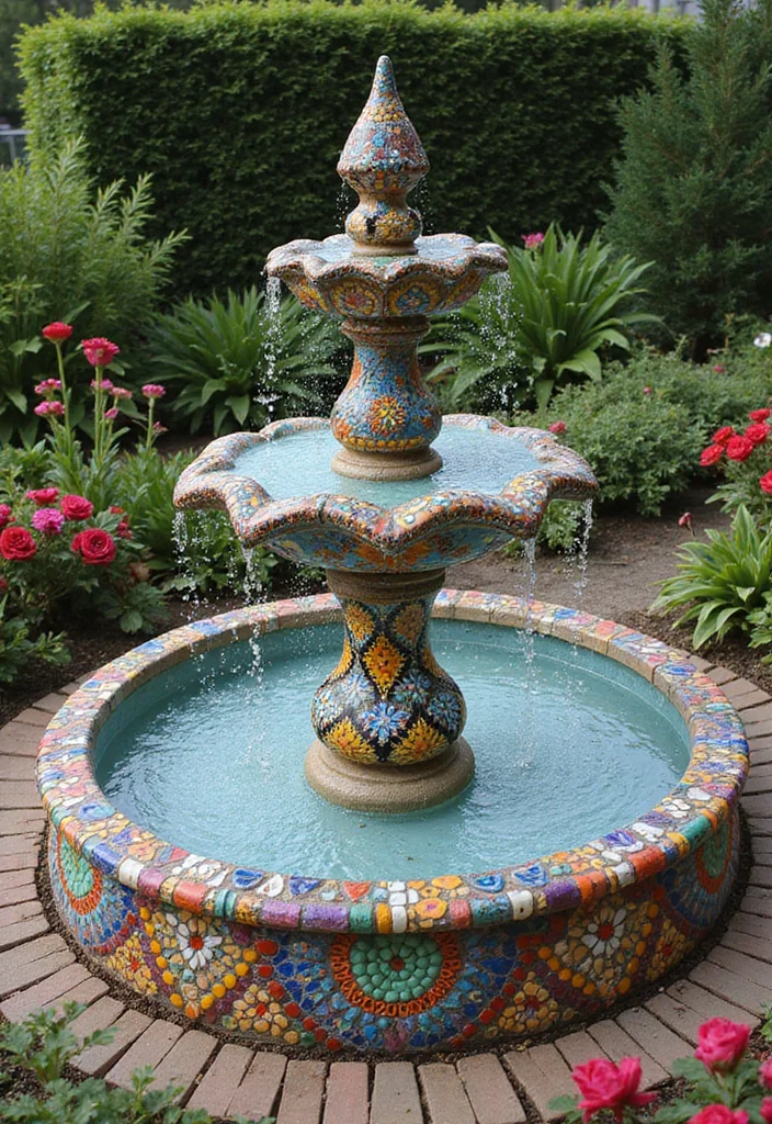 12 Backyard Wall Fountain Ideas for Calm Flowing Accents 63 12 Backyard Wall Fountain Ideas for Calm Flowing Accents - 7. Artistic Mosaic Fountain