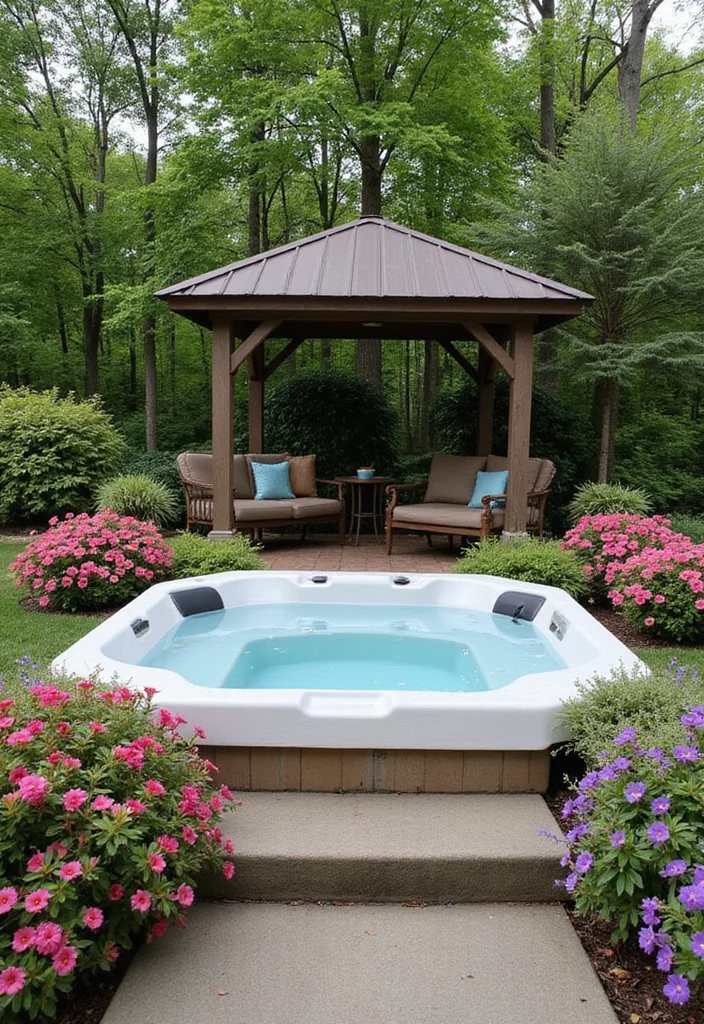 12 Backyard With Jacuzzi Ideas for Luxurious Outdoor Relaxation - 11. Garden Lounge