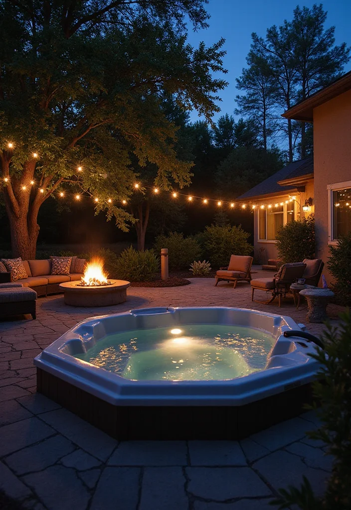 12 Backyard With Jacuzzi Ideas for Luxurious Outdoor Relaxation - 12. Nighttime Retreat
