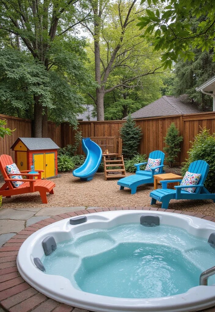 12 Backyard With Jacuzzi Ideas for Luxurious Outdoor Relaxation - 7. Family Fun Zone