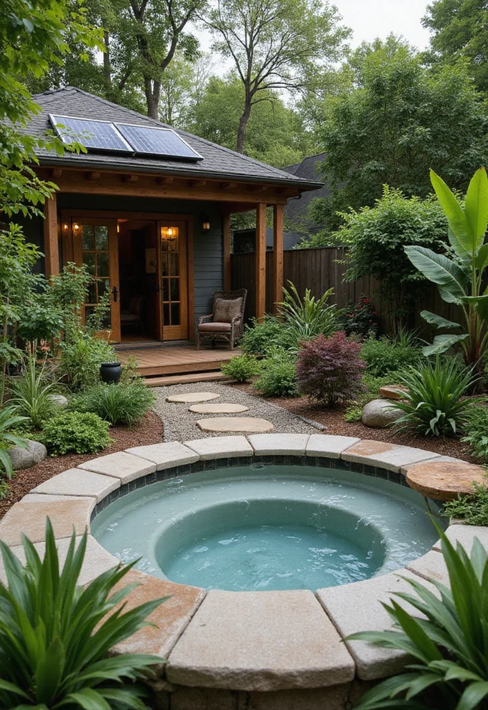 12 Backyard With Jacuzzi Ideas for Luxurious Outdoor Relaxation - 8. Eco-Friendly Oasis