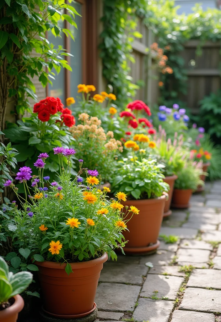 12 Beautiful Small Backyard Ideas for Charming Compact Spaces - 10. Colorful Container Gardens