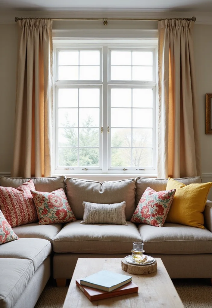 12 Beige Curtains Living Room Ideas for Soft Neutral Warmth - 10. Mixing Patterns