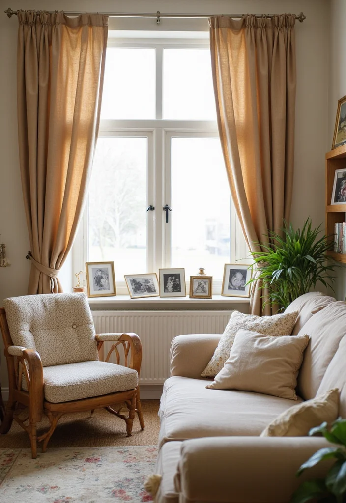 12 Beige Curtains Living Room Ideas for Soft Neutral Warmth - 12. Personal Decorative Touches