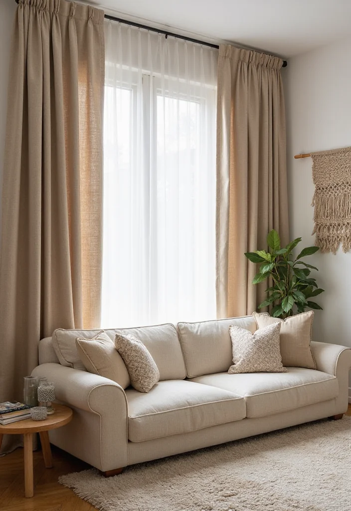 12 Beige Curtains Living Room Ideas for Soft Neutral Warmth - 5. Textured Wall Decor