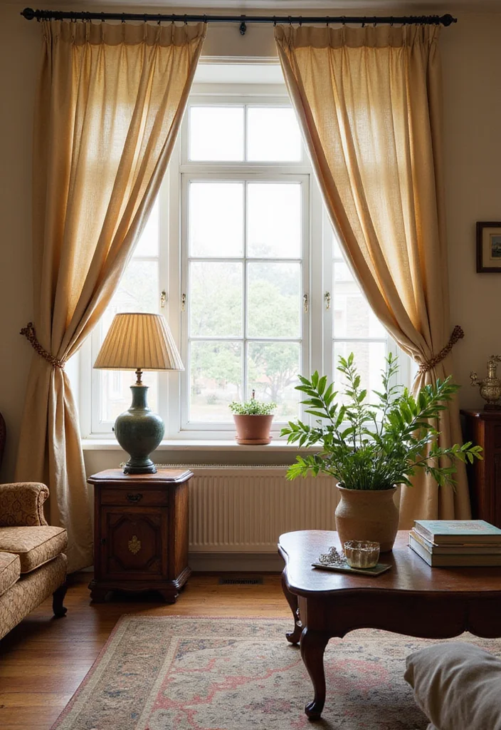 12 Beige Curtains Living Room Ideas for Soft Neutral Warmth - 8. Vintage Touches