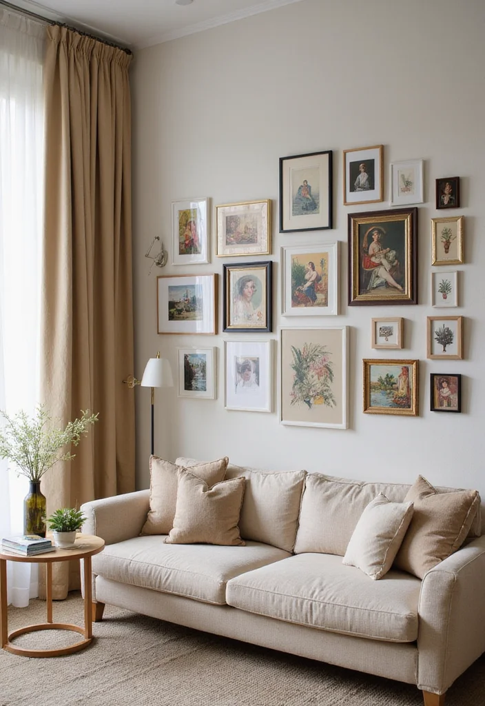 12 Beige Curtains Living Room Ideas for Soft Neutral Warmth - 9. Artful Arrangements
