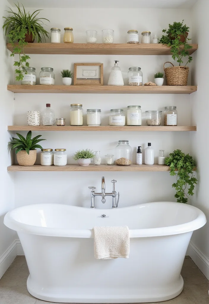 12 DIY Bathroom Storage Ideas for Budget Friendly Organization - 1. Floating Shelves