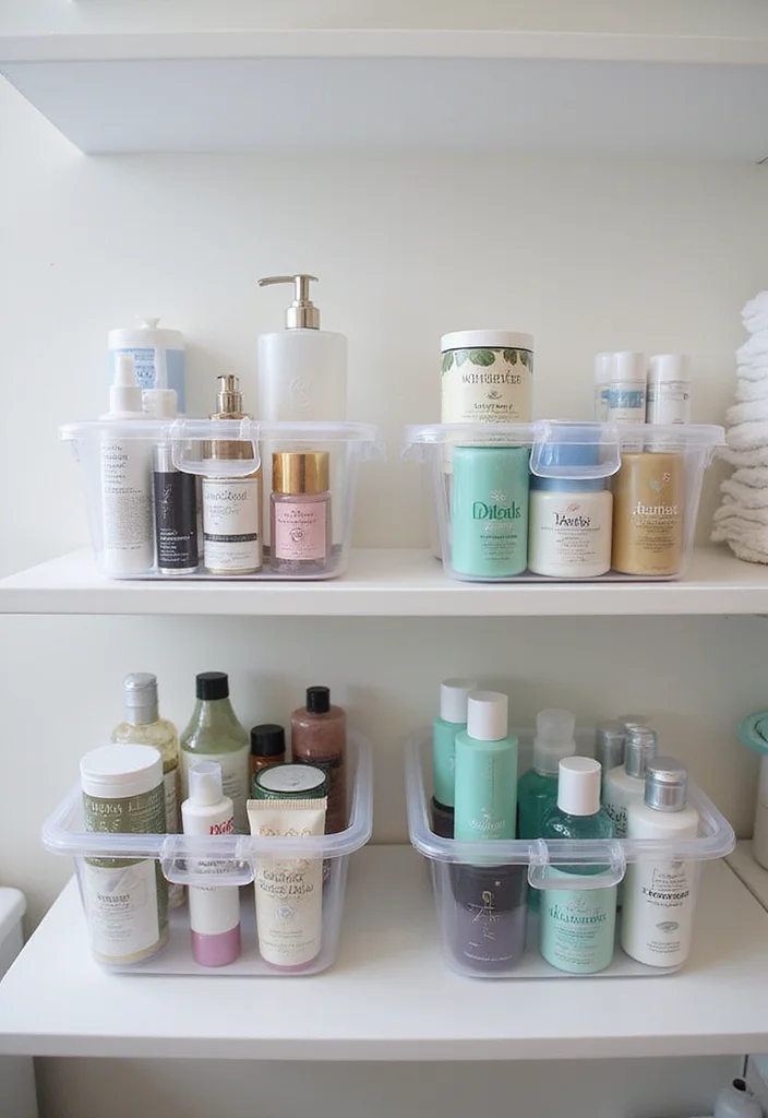 12 DIY Bathroom Storage Ideas for Budget Friendly Organization - 11. Clear Storage Bins