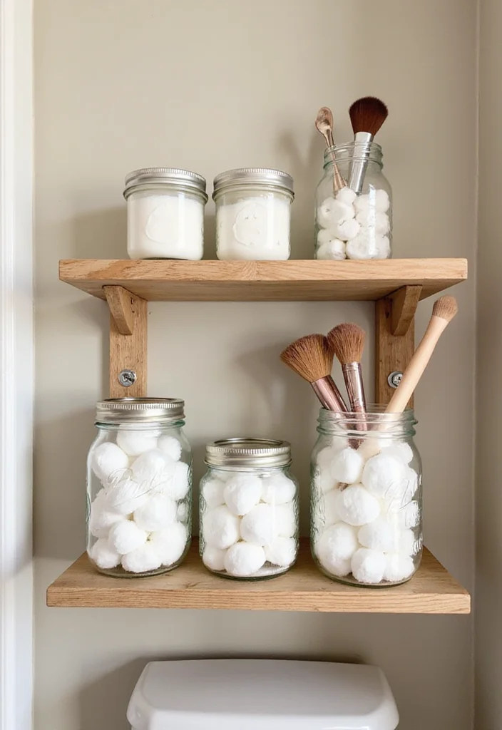 12 DIY Bathroom Storage Ideas for Budget Friendly Organization - 2. Repurposed Mason Jars