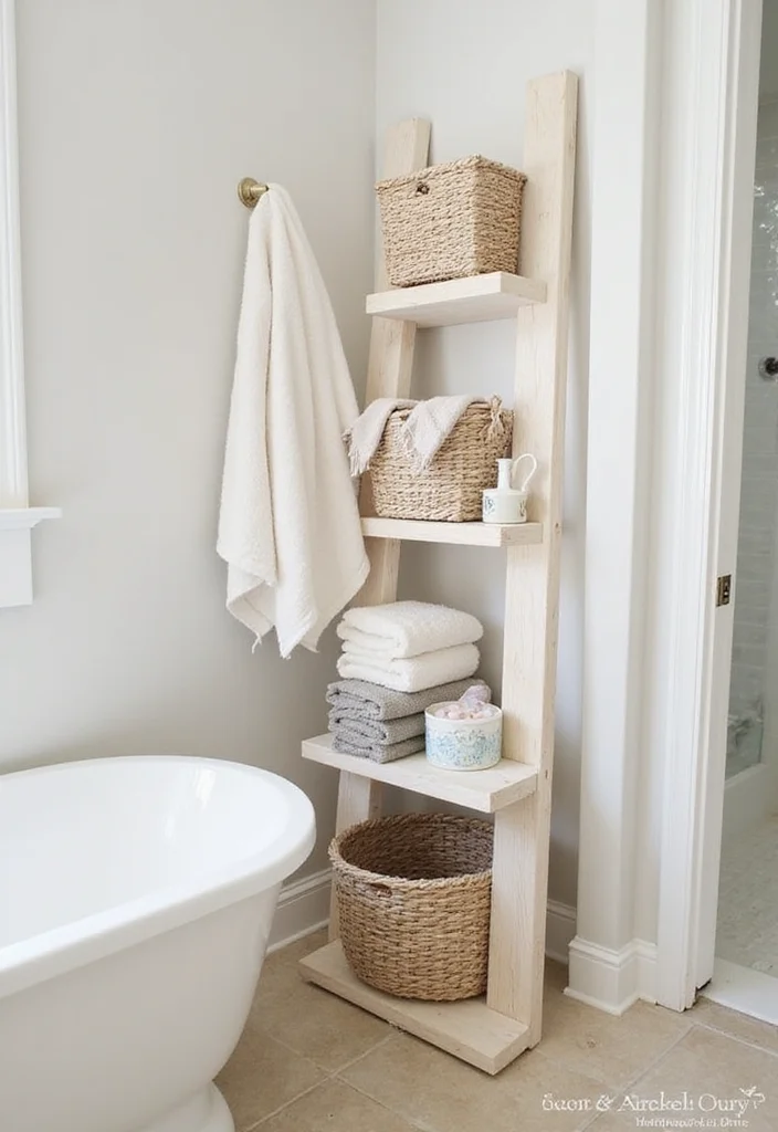 12 DIY Bathroom Storage Ideas for Budget Friendly Organization - 4. DIY Ladder Shelf