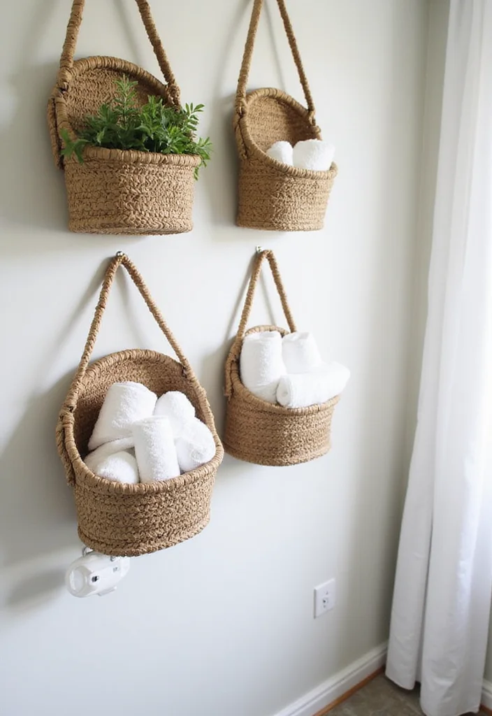 12 DIY Bathroom Storage Ideas for Budget Friendly Organization - 5. Hanging Baskets