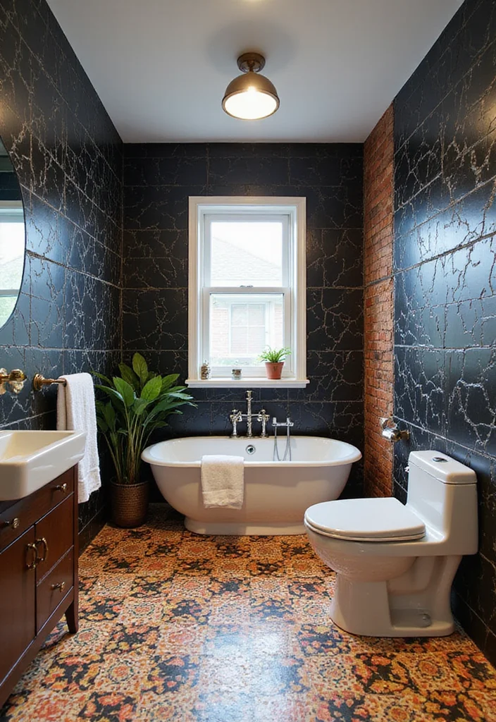 12 Dark Color Bathroom Ideas for Moody Sophisticated Depth - 11. Playful Dark Tile Patterns