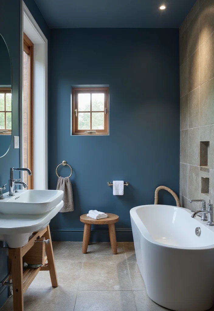 12 Dark Color Bathroom Ideas for Moody Sophisticated Depth - 2. Moody Blue Oasis