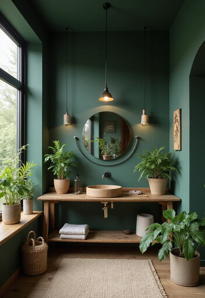 12 Dark Color Bathroom Ideas for Moody Sophisticated Depth - 4. Deep Forest Green Retreat