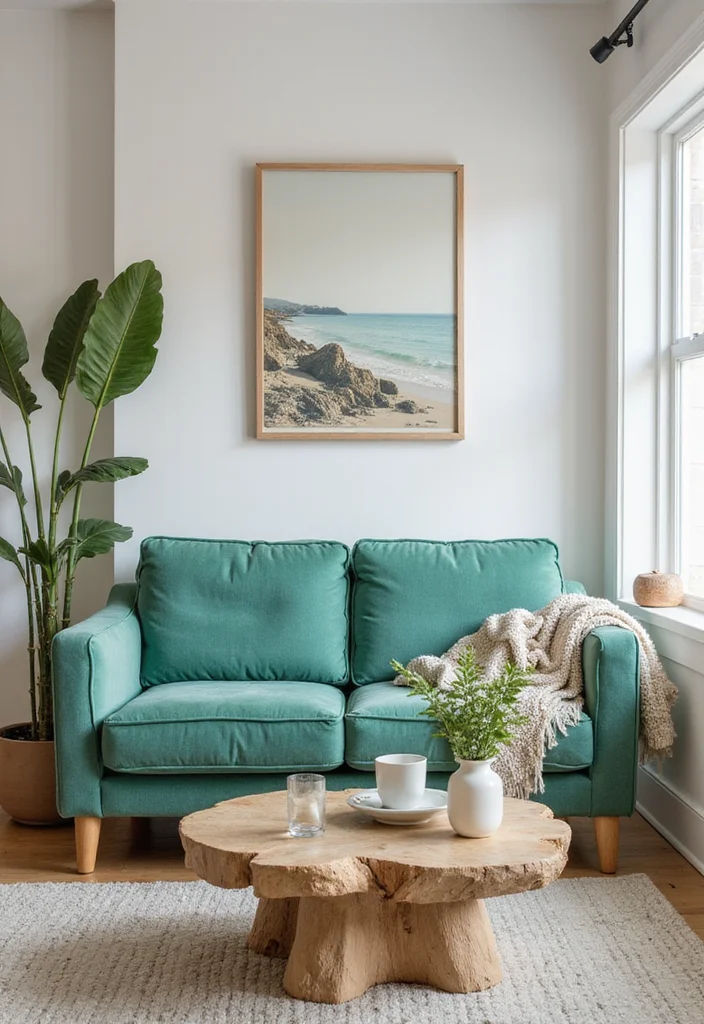 12 Emerald Green Couch Living Room Ideas for Luxe Bold Color - 11. Coastal Calm