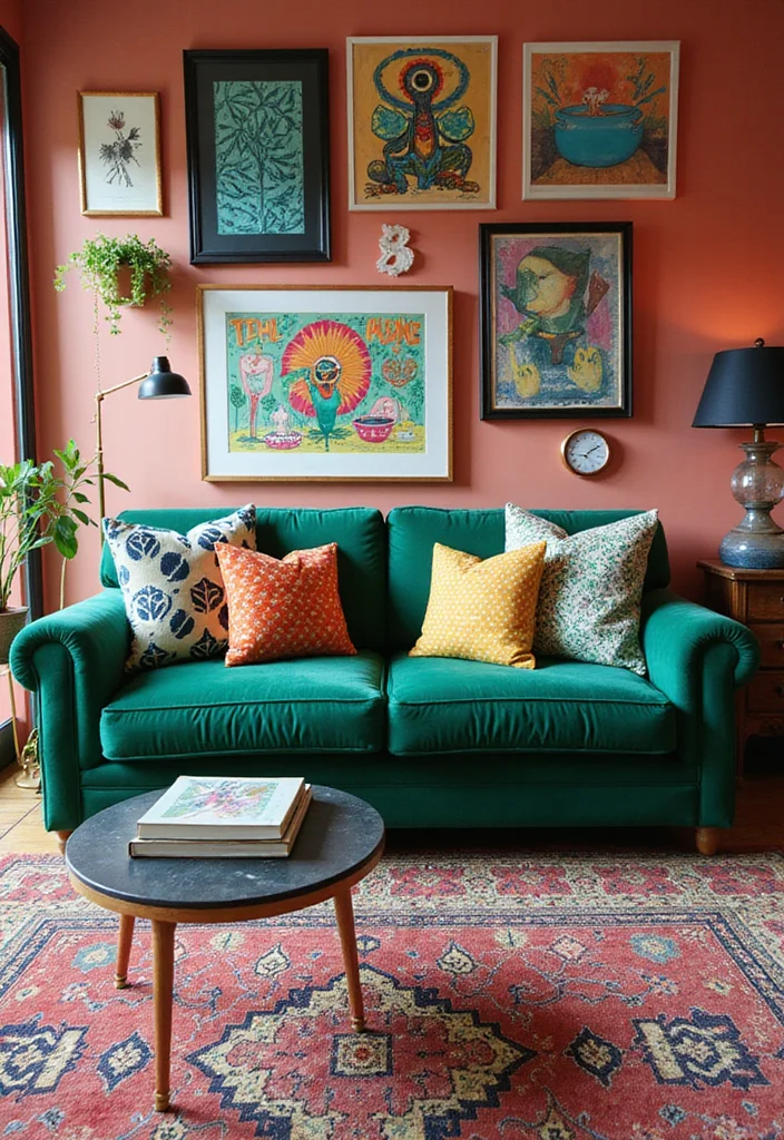 12 Emerald Green Couch Living Room Ideas for Luxe Bold Color - 6. Bold Patterns and Prints