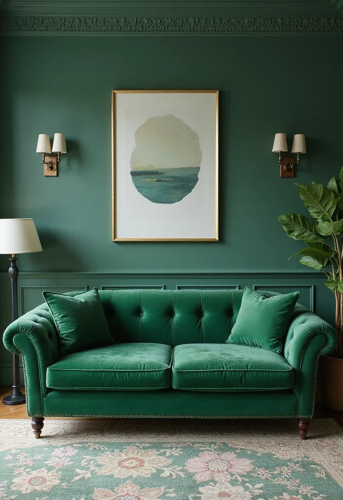 12 Emerald Green Couch Living Room Ideas for Luxe Bold Color - 8. Monochromatic Magic