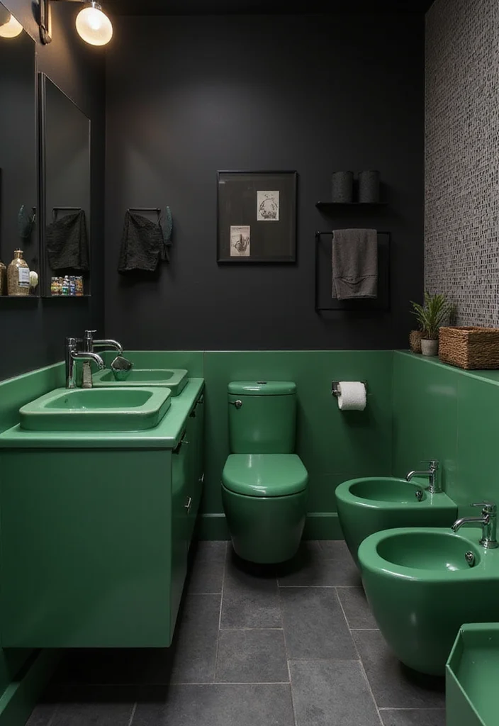 12 Green and Black Bathroom Ideas for Bold Modern Contrast - 11. Unique Green Fixtures