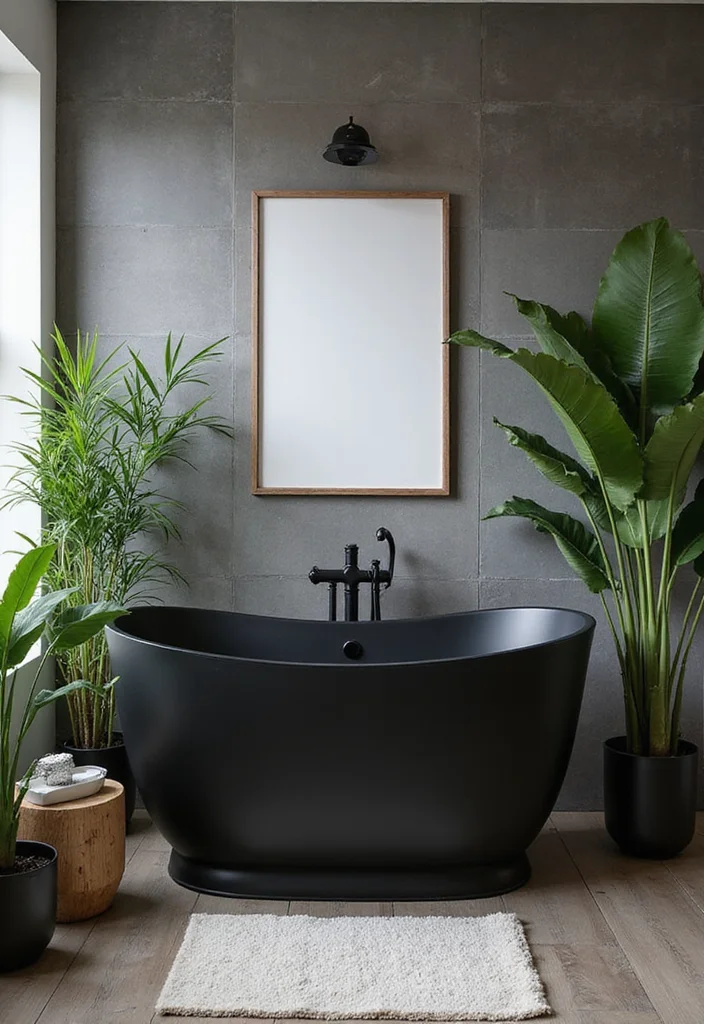 12 Green and Black Bathroom Ideas for Bold Modern Contrast - 3. Black Freestanding Bathtub
