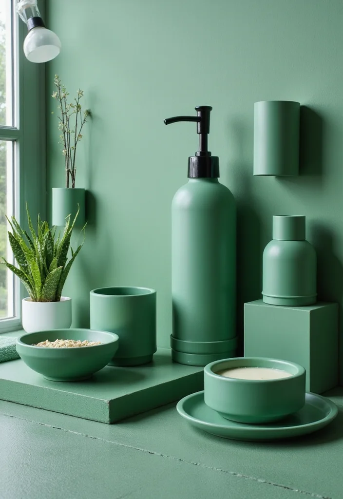 12 Green and Black Bathroom Ideas for Bold Modern Contrast - 8. Green Accessories