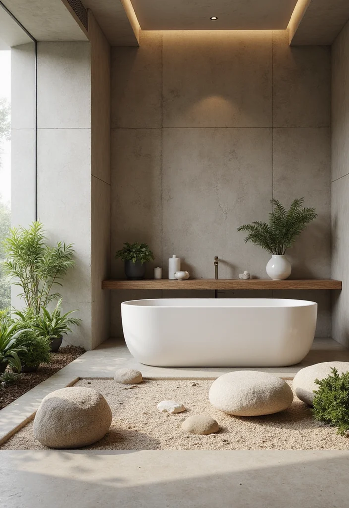 12 Japanese Bathroom Ideas for Calm Minimal Serenity - 6. Zen Garden Elements