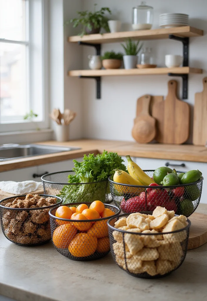 12 Kitchen Basket Ideas for Simple Organized Storage - 4. Metal Wire Baskets