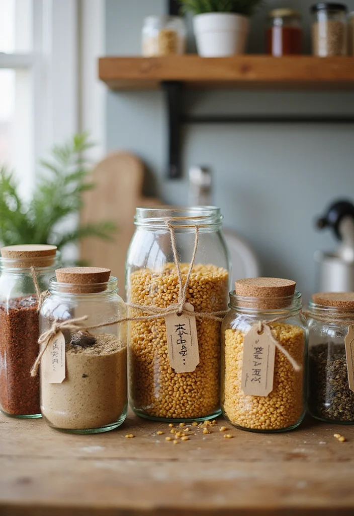 12 Kitchen Basket Ideas for Simple Organized Storage - 6. Repurposed Glass Jars