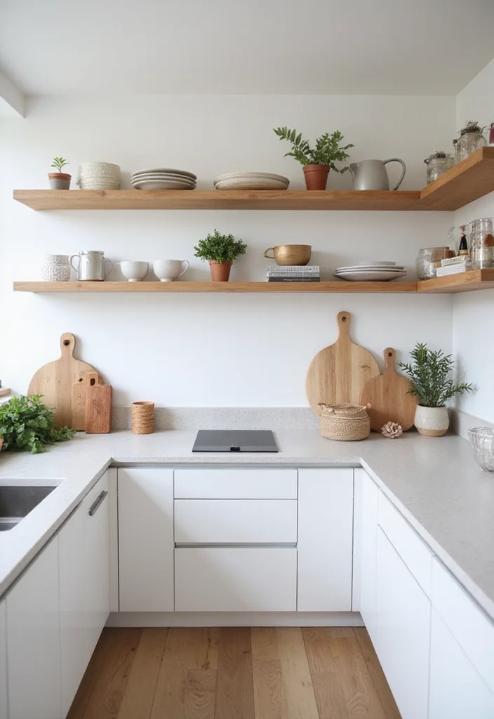 12 Kitchen Wall Cabinet Ideas for Vertical Functional Storage - 1. Minimalist Open Shelving