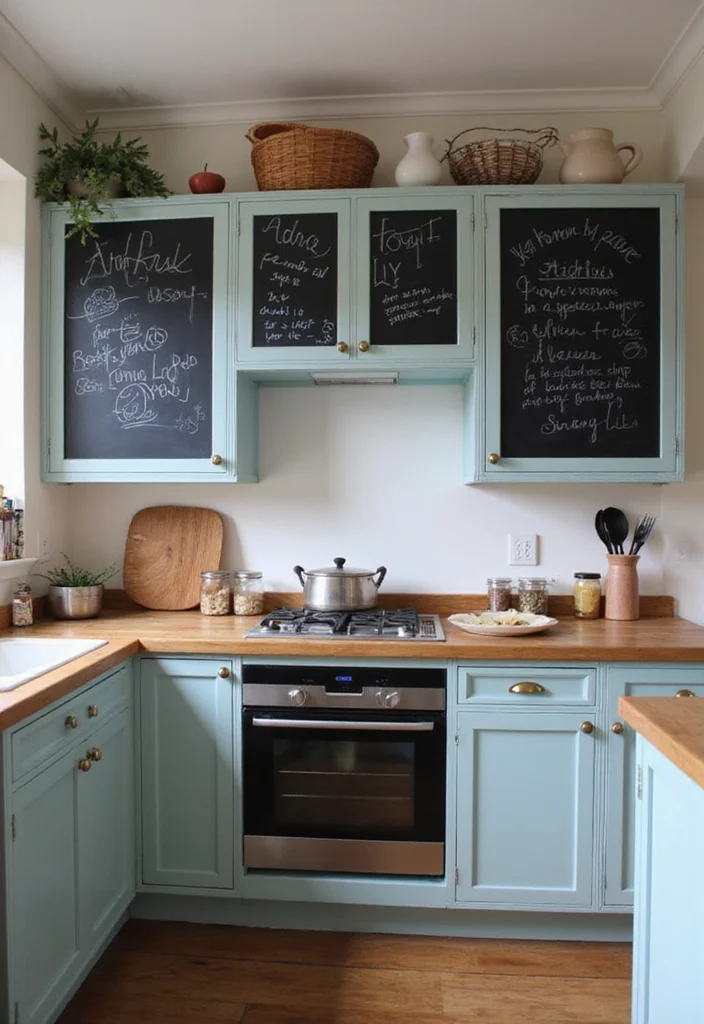 12 Kitchen Wall Cabinet Ideas for Vertical Functional Storage - 8. Chalkboard Cabinets