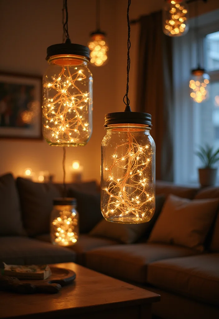 12 Living Room Fairy Lights Ideas for Soft Cozy Glow - 10. Floating Fairy Light Jars