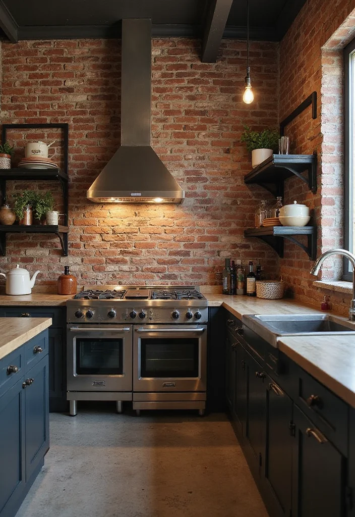 12 Masculine Kitchen Ideas for Strong Clean Aesthetics - 1. Industrial Chic with Exposed Brick