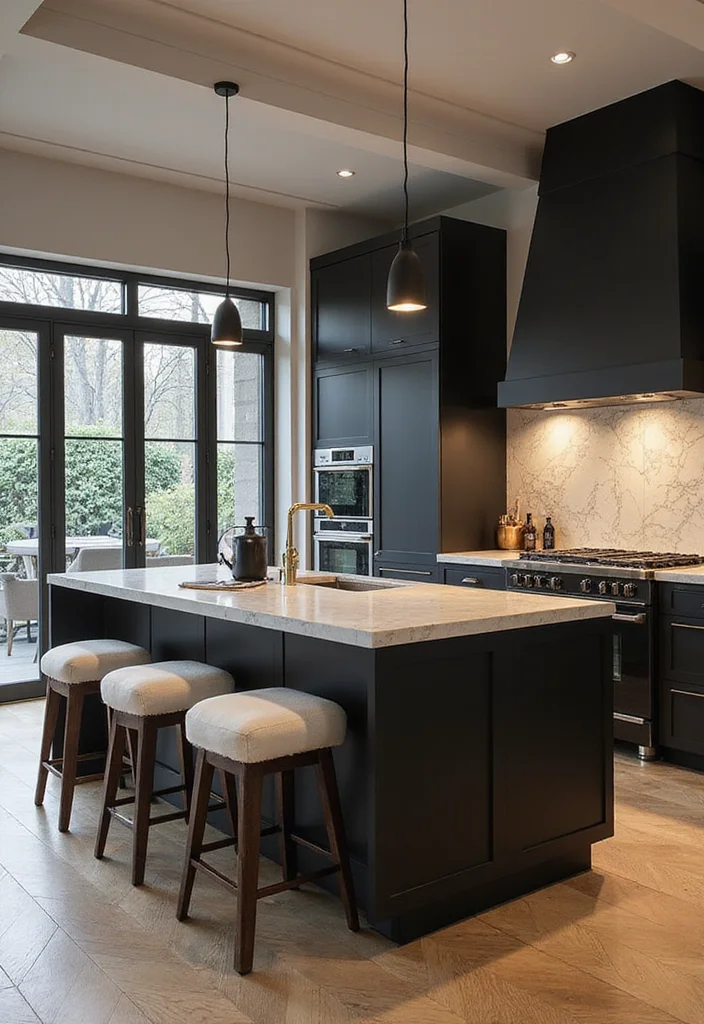 12 Masculine Kitchen Ideas for Strong Clean Aesthetics - 11. Statement Island with Seating