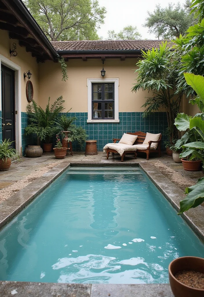 12 Plunge Pool Backyard Ideas for Compact Refreshing Swimming - 7. Vintage-Chic Plunge Pool