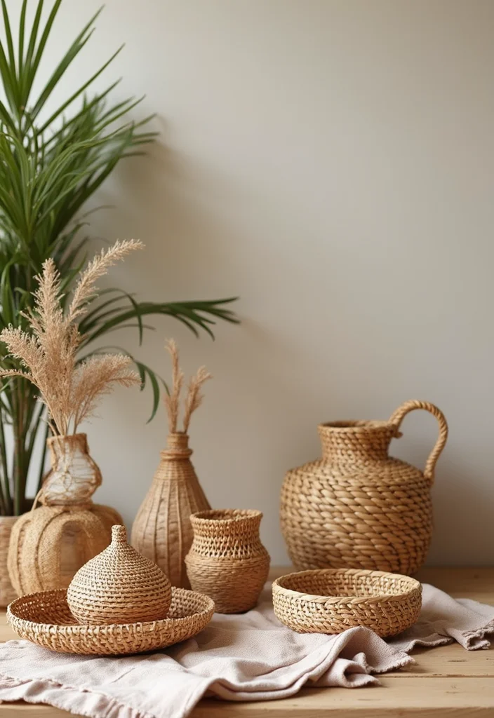 12 Rattan Bedroom Ideas for Warm Natural Texture - 11. Rattan Decorative Accessories